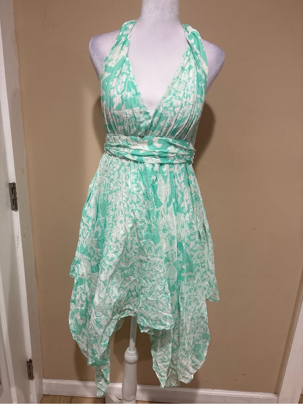 Guess Mint Green and White Floral Handkerchief Dress